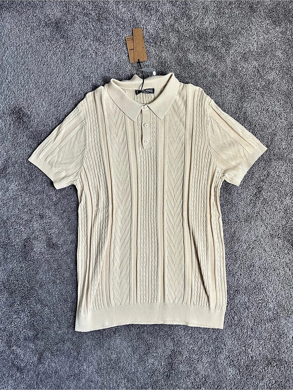 PJ Paul Jones Cable Knit Polo Cream XL NWT